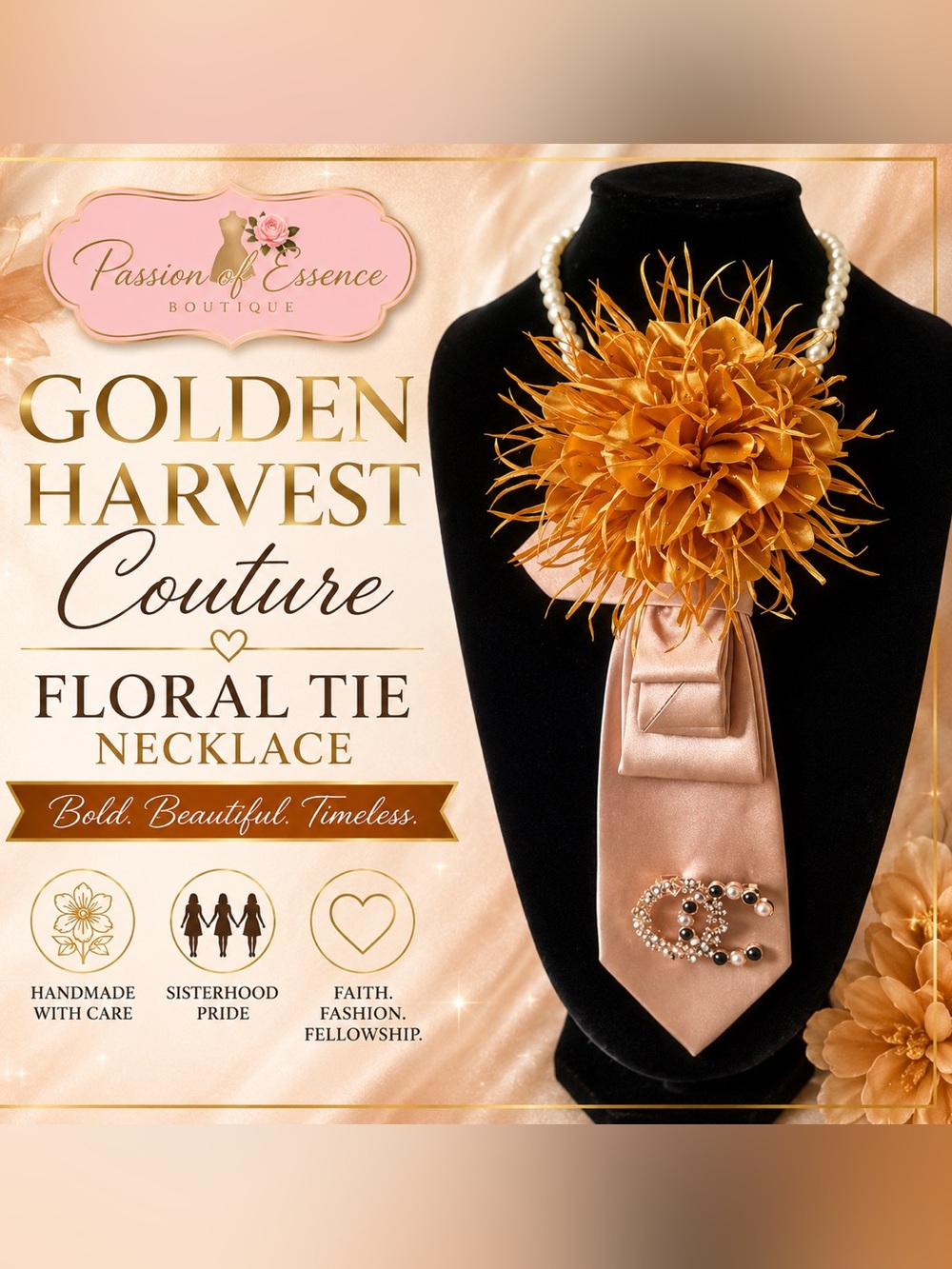 Golden Harvest Couture Floral Tie Necklace